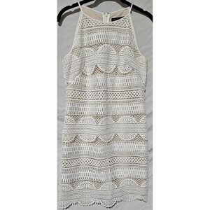 White House Black Market Dress White Lace With Nude Lining Size 2P